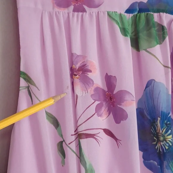 Talbots Georgette Botanical Fit&Flare Midi Dress, Purple Floral, Ruched Waist - Picture 14 of 16